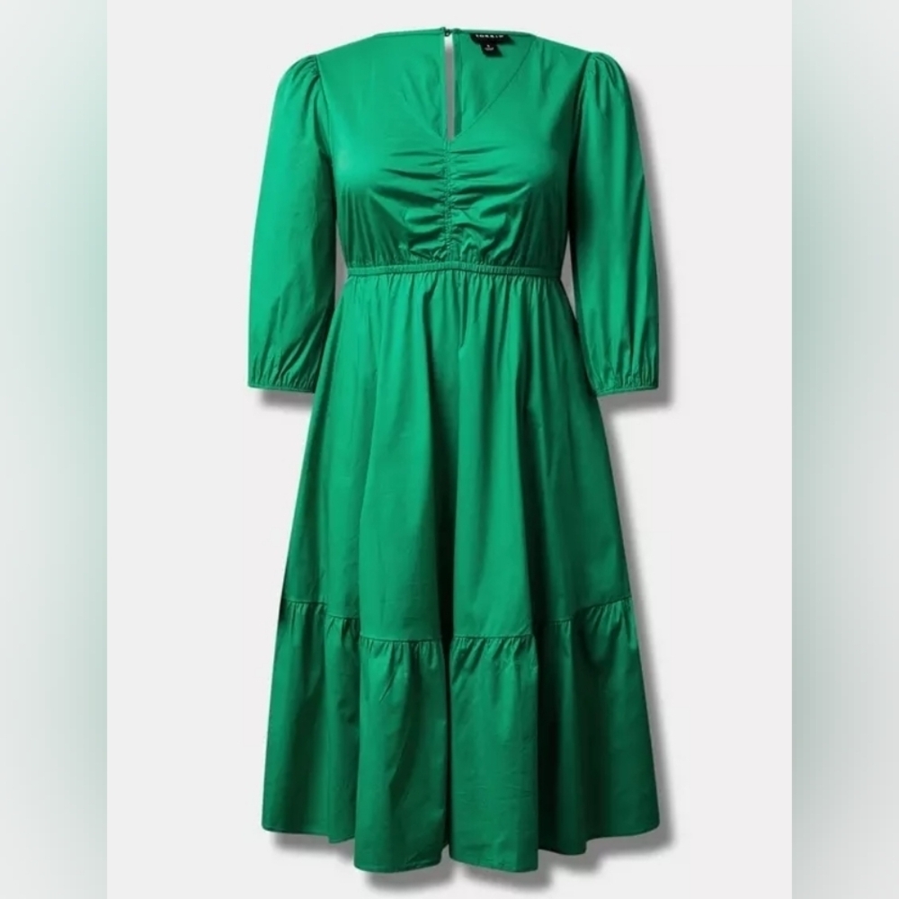 2X • Torrid • Midi Poplin Tiered Elegant Green Dress